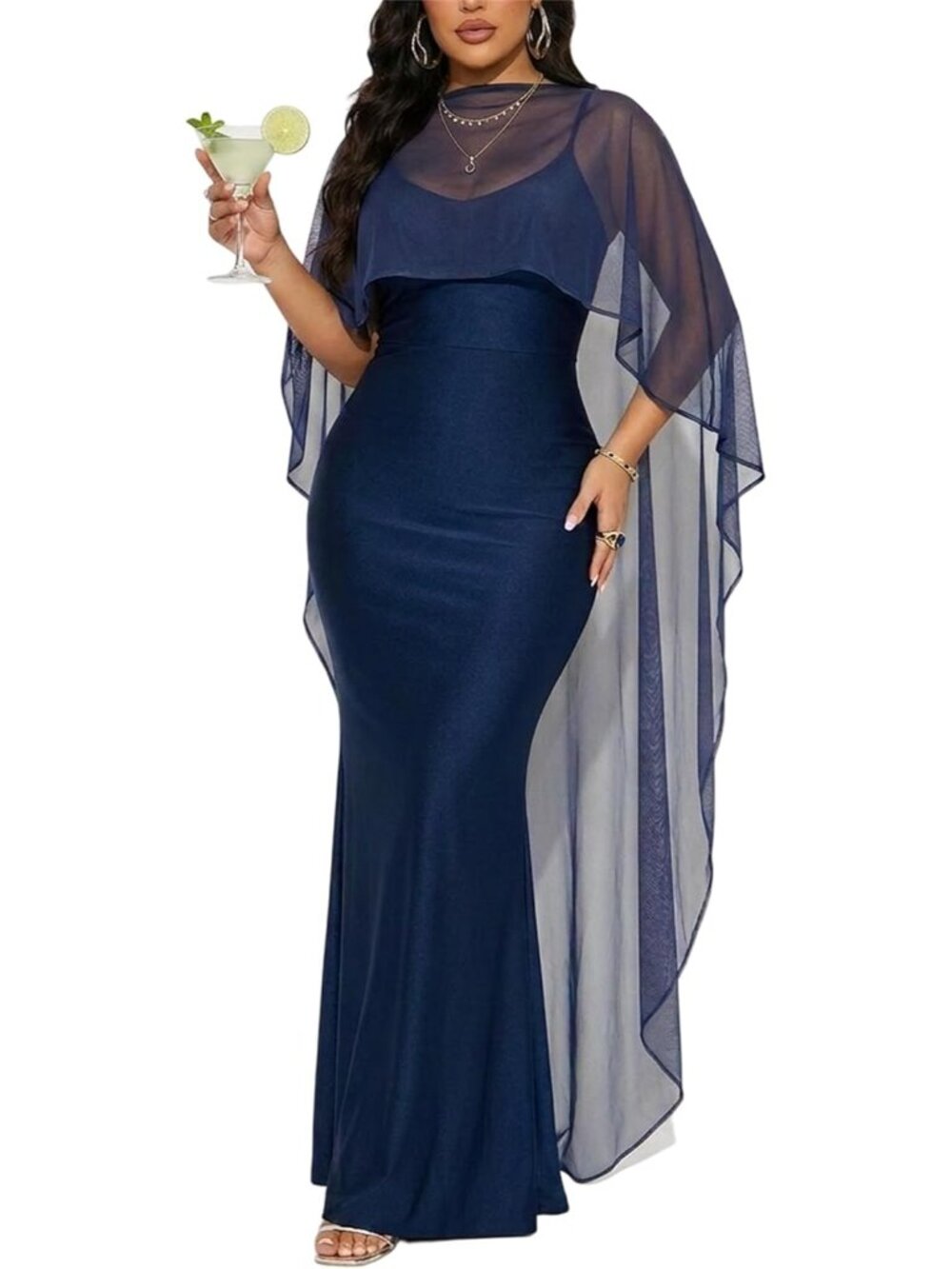 Women's Nevy Blue Satin Bodycon Formal Evening Gown Wedding Guest Maxi Dresses